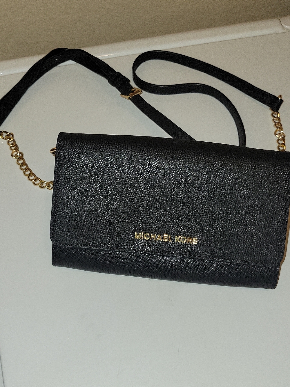 Michael Kors Black Crossbody Wallet with Gold Chain Accent - Picture 2 of 6